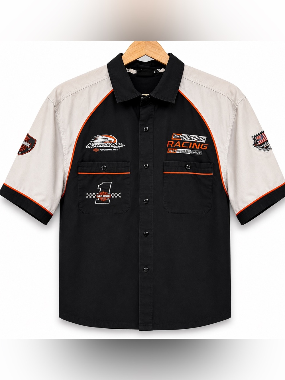 Harley-Davidson Racing Screamin Eagle Button Up Work Shirt Men's L Y2K 2007
